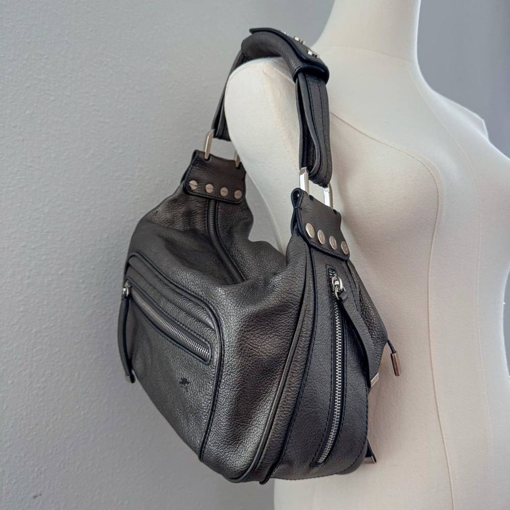 JP Tod's Vintage Mercer Metallic Leather Shoulder Studded Logo Bag